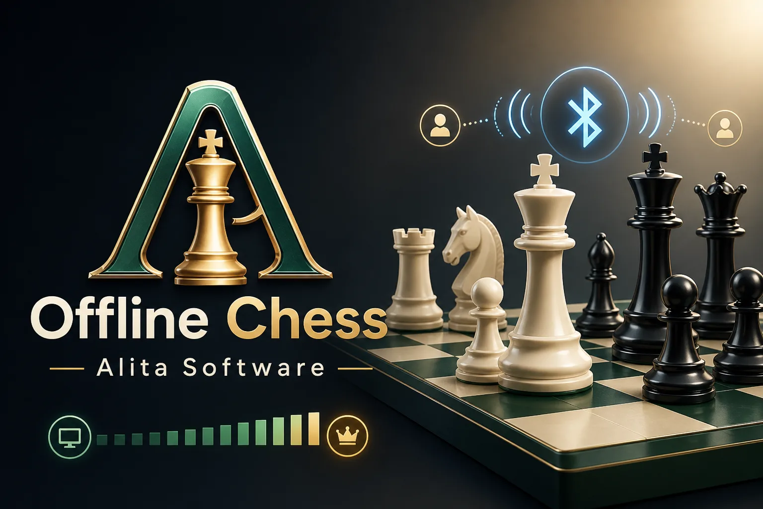 Alt Offline Chess artwork with chess pieces and nearby Bluetooth pairing